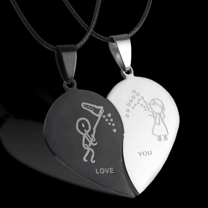 Lila Valentine Special Gifts His and Hers Lover Couple Love Heart 2 Piece  Joining Couple Pendants Necklace Chain Pair Love Heart Cubic Zirconia CZ I  Love You Puzzle Matching Couple Pendant Necklace