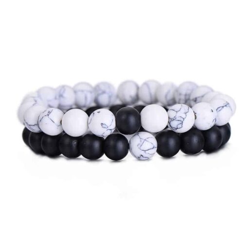 CoupleStar Distance Bracelets, Yin Yang Beaded Bracelets [Set of 2]