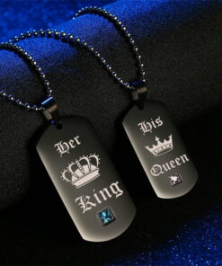 CoupleStar His Queen Her King Crown Tag Pendant Matching Set