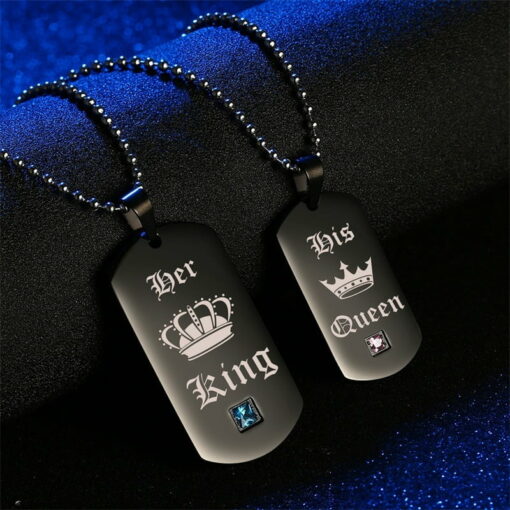 CoupleStar His Queen Her King Crown Tag Pendant Matching Set