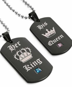 CoupleStar His Queen Her King Crown Tag Pendant Matching Set