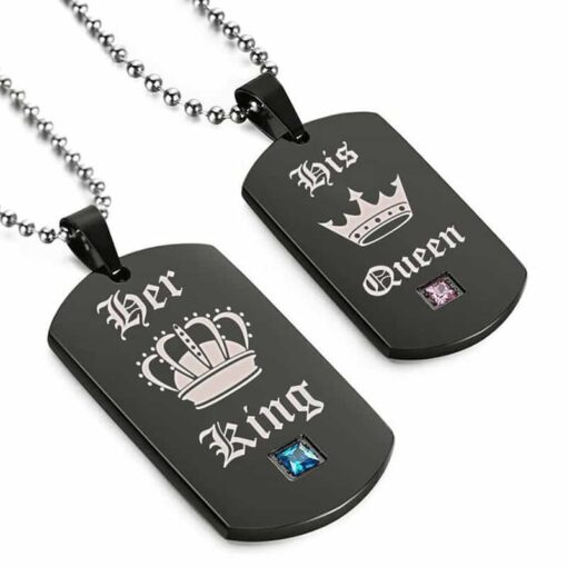 CoupleStar His Queen Her King Crown Tag Pendant Matching Set