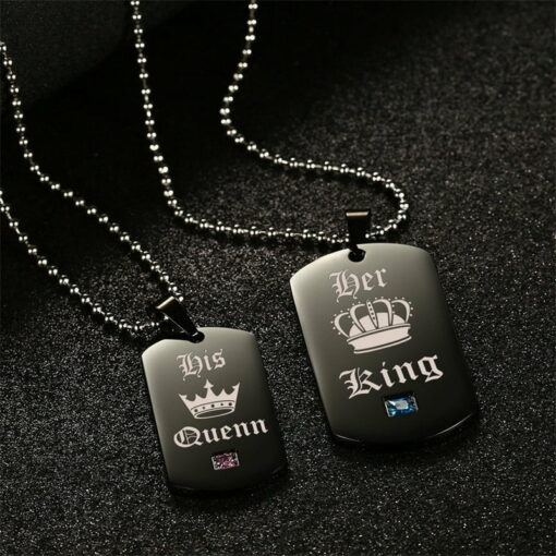 CoupleStar His Queen Her King Crown Tag Pendant Matching Set