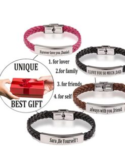 CoupleStar Personalized Leather Bracelet With Custom Engraving