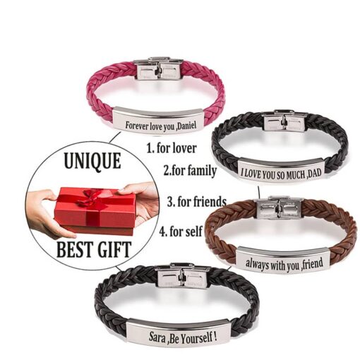 CoupleStar Personalized Leather Bracelet With Custom Engraving