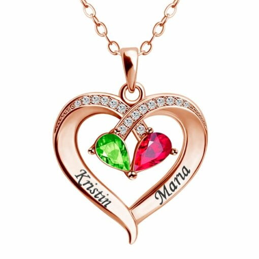 CoupleStar Valentine's Day Gift Forever Love Birthstone & Diamond Heart Pendant Necklace