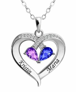 CoupleStar Valentine's Day Gift Forever Love Birthstone & Diamond Heart Pendant Necklace