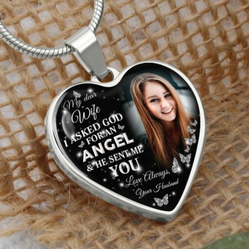 CoupleStar My Dear Wife I Asked God for an Angel and He Sent Me You from Your Husband Heart Pendant Necklace