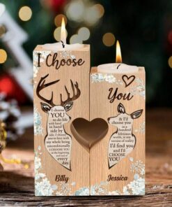 CoupleStar Personalized I Choose You Candle Holder - To My Wife Candle - Tealight Holder - Wedding Gift Wooden - Candlestick Brown Wedding Decor