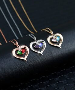 CoupleStar Valentine's Day Gift Forever Love Birthstone & Diamond Heart Pendant Necklace